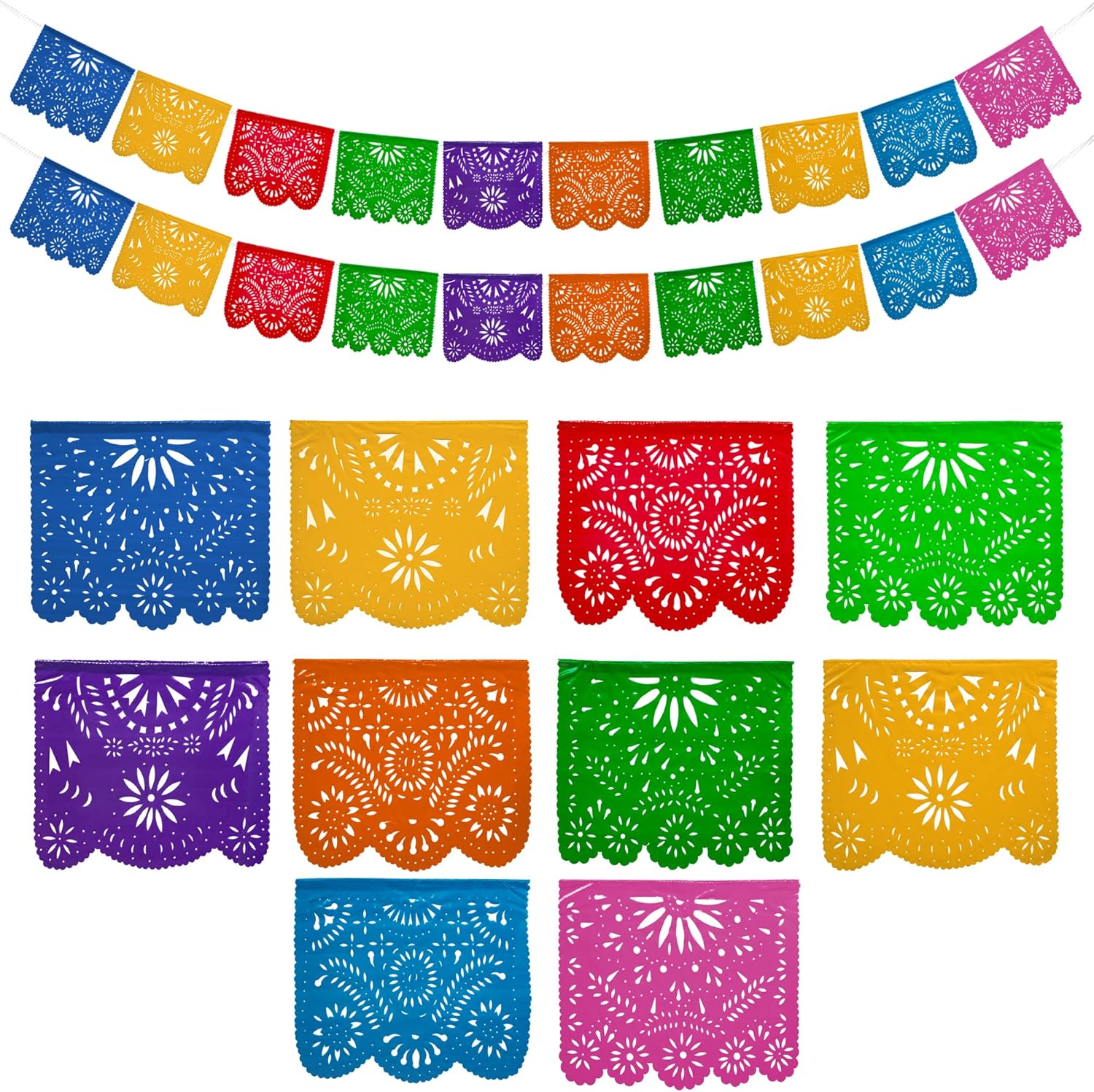 Mexican Party Banners 2 Pack with 10 Plastic Flags