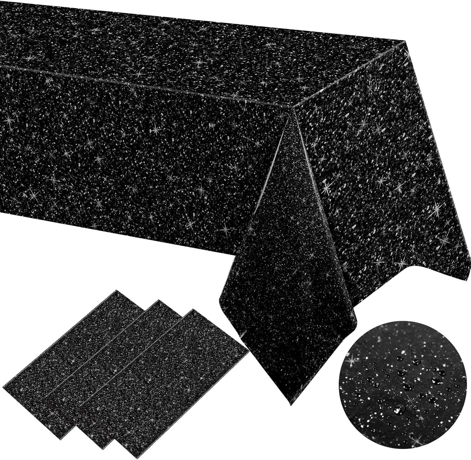 3 Pcs Black Glitter Tablecloth for Themed Parties