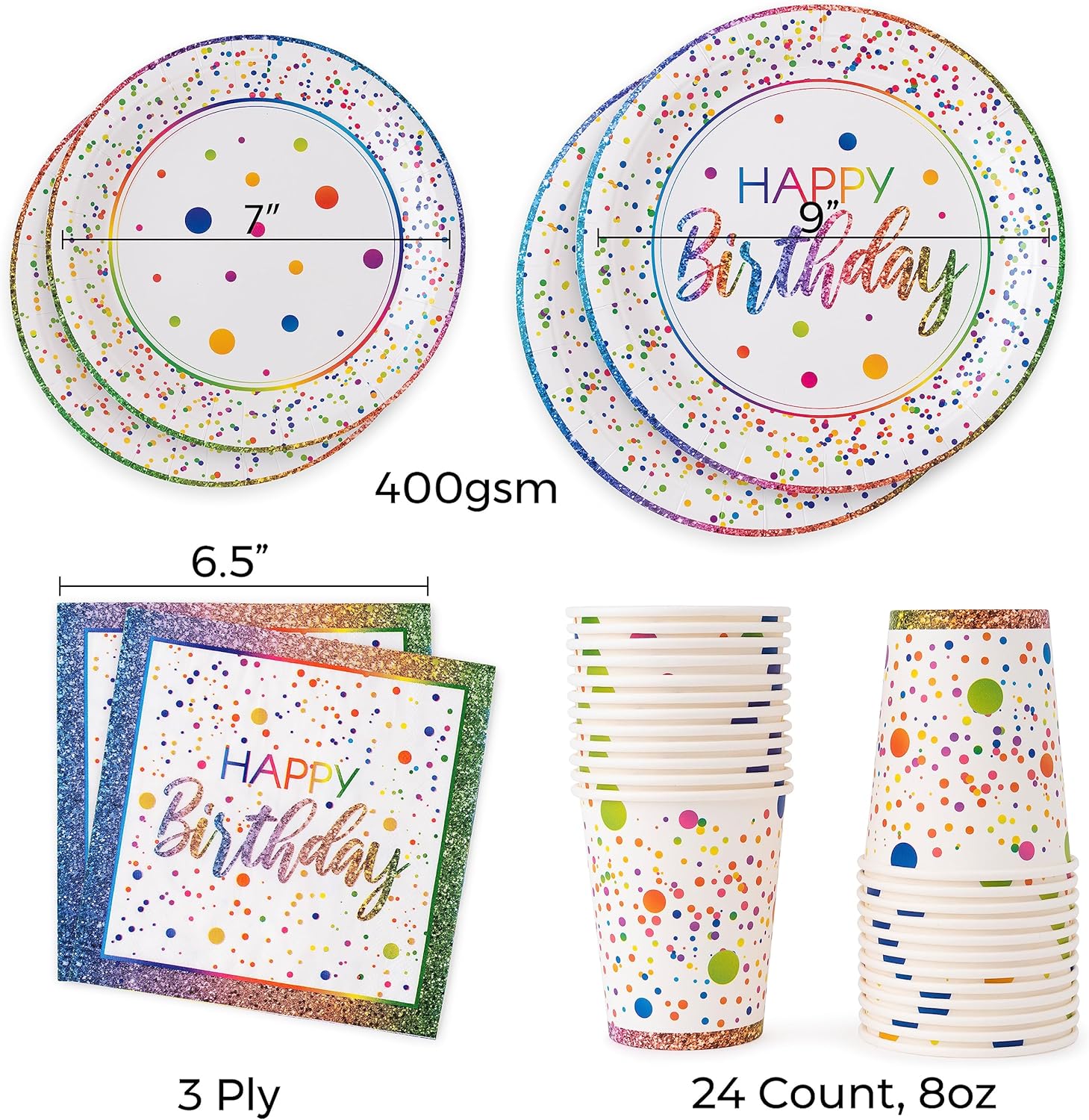 Royal Bluebonnet Rainbow Birthday Plates Set of 24