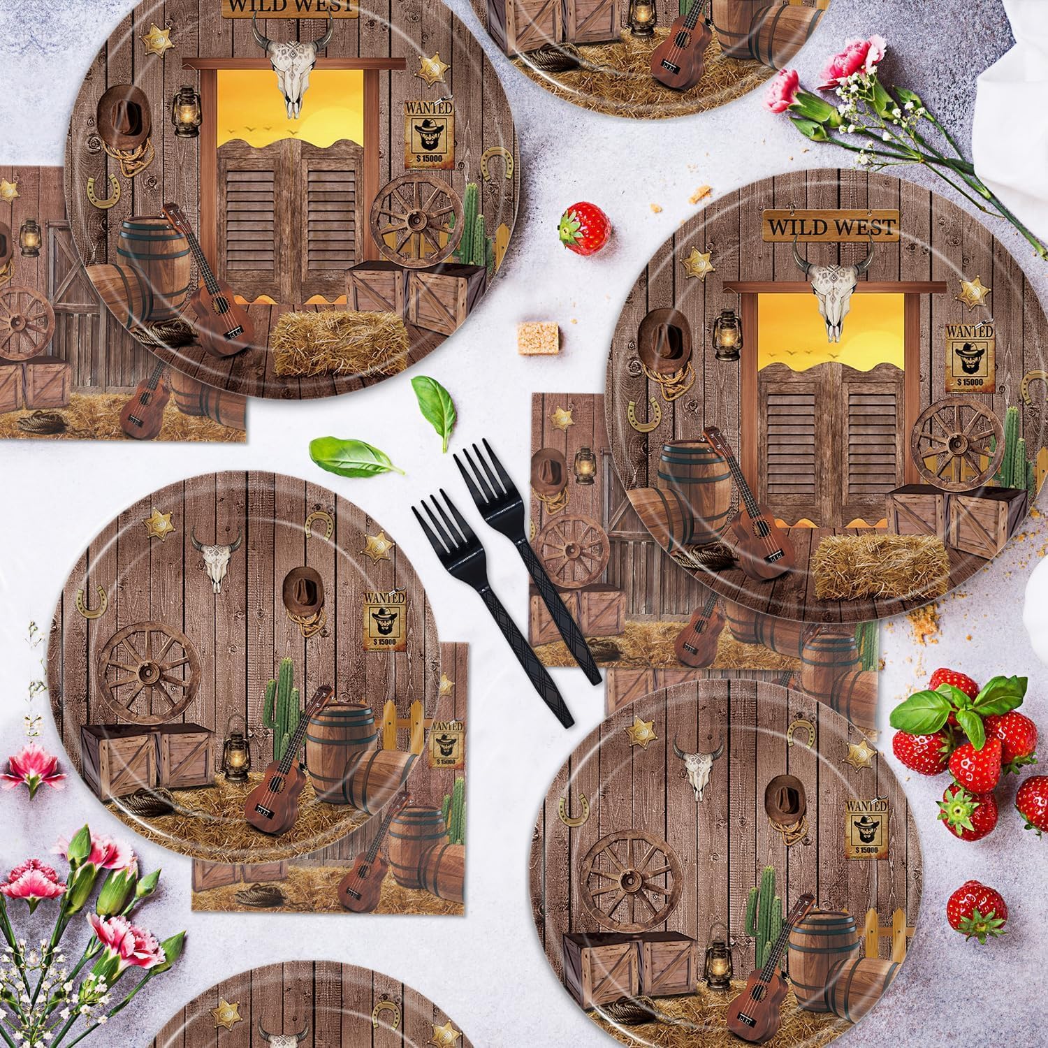 Oigco Wild West Party Plates and Napkins Set for 24 Guests