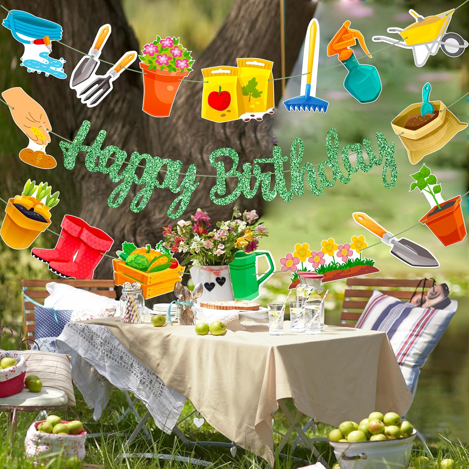 3Pcs Garden Birthday Party Banner Decorations
