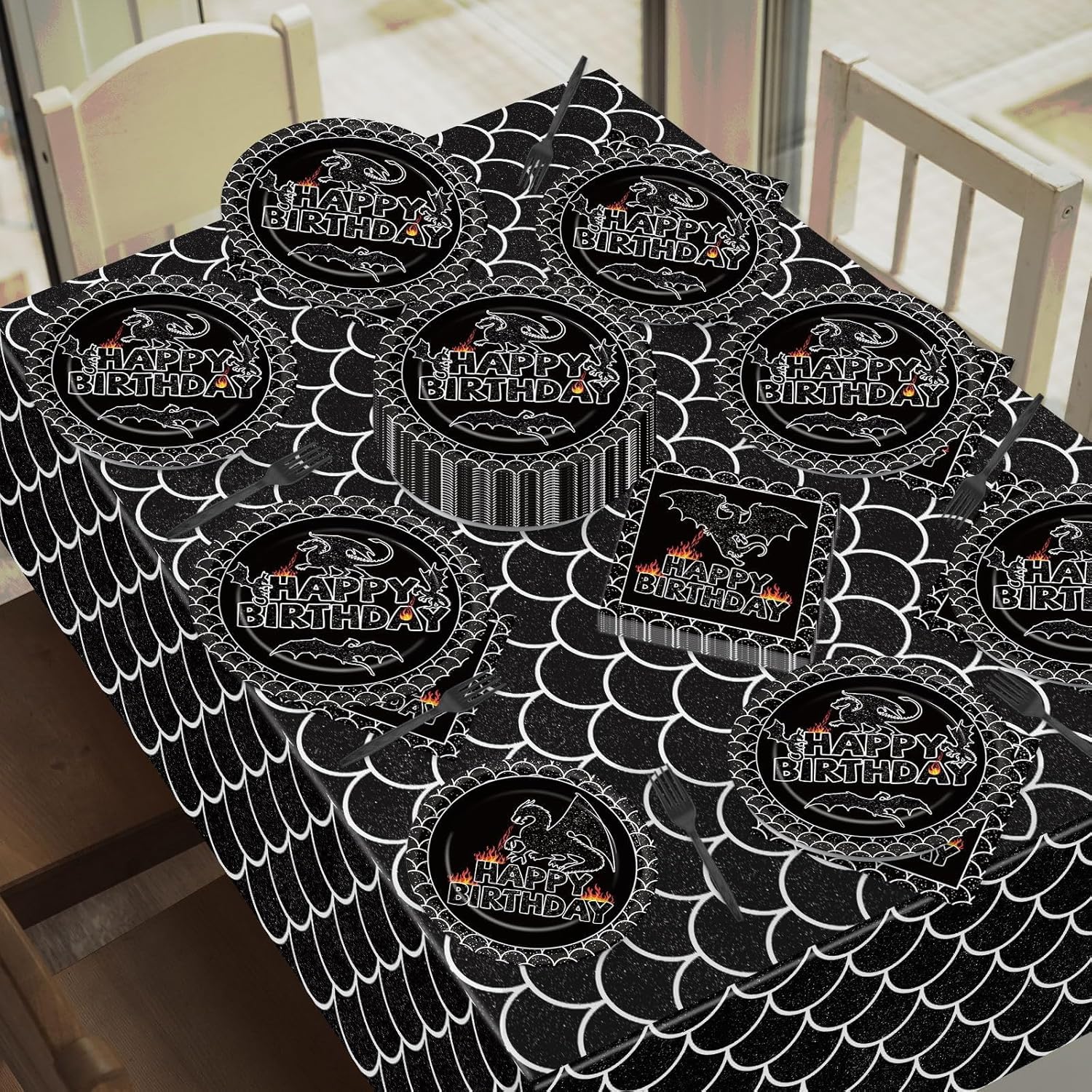 3 Pack Black Dragon Tablecloth for Birthday Party Decorations
