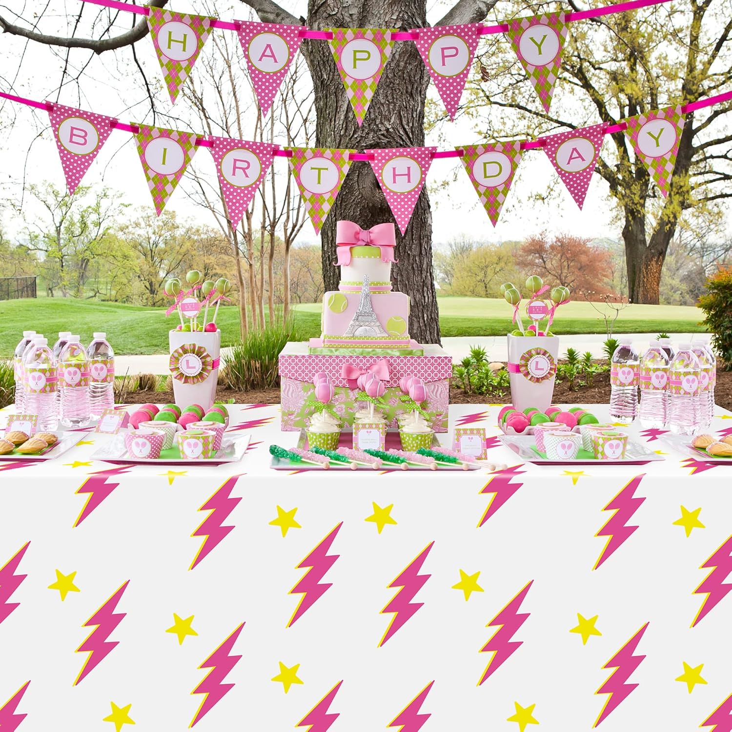 3Pcs Preppy Pink Lightning Bolt Tablecloths for Y2K Parties
