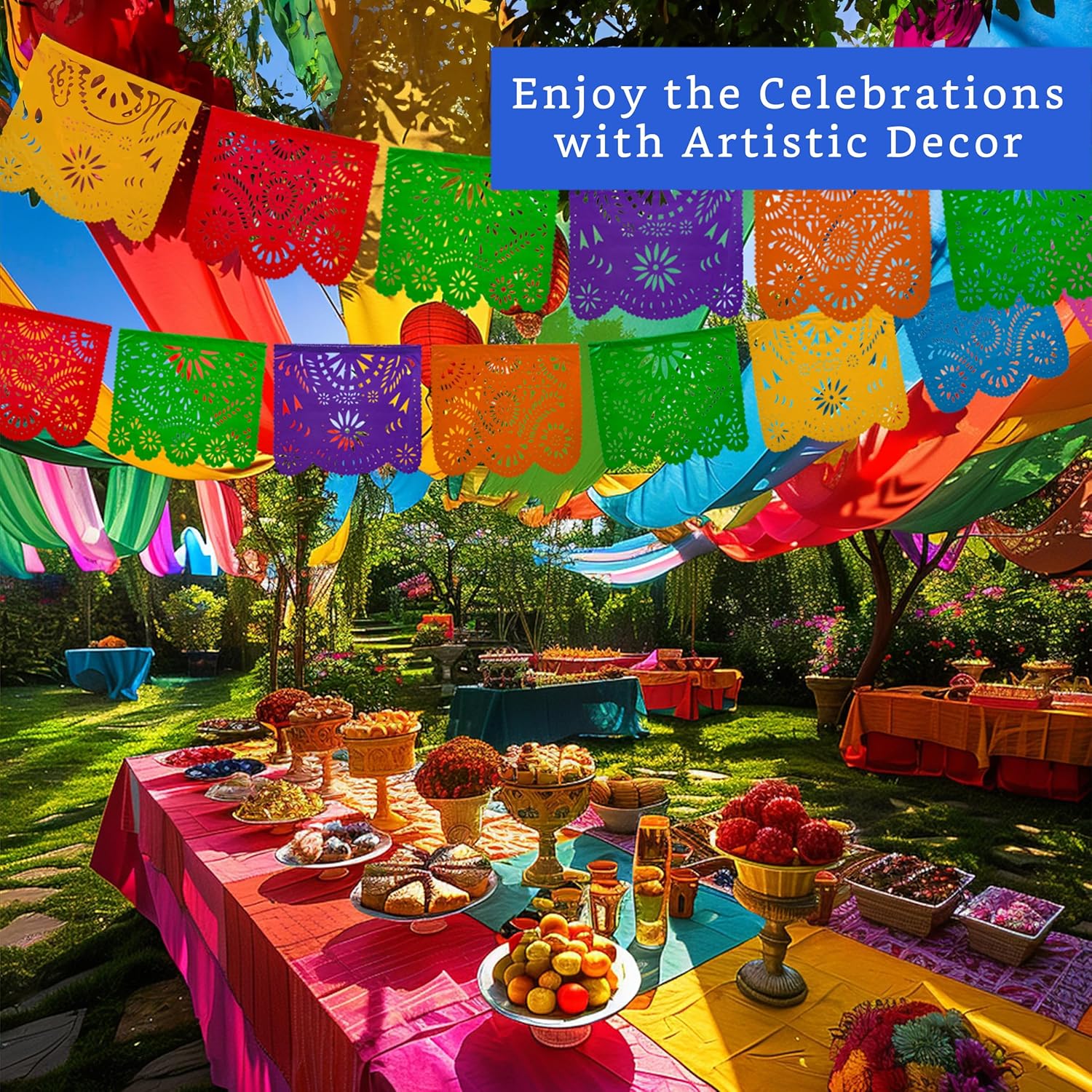 Mexican Party Banners 2 Pack with 10 Plastic Flags