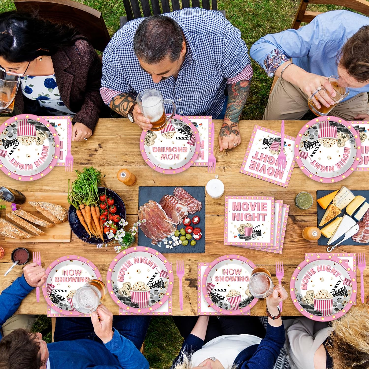 96Pcs Pink Movie Night Party Supplies for 24 Guests