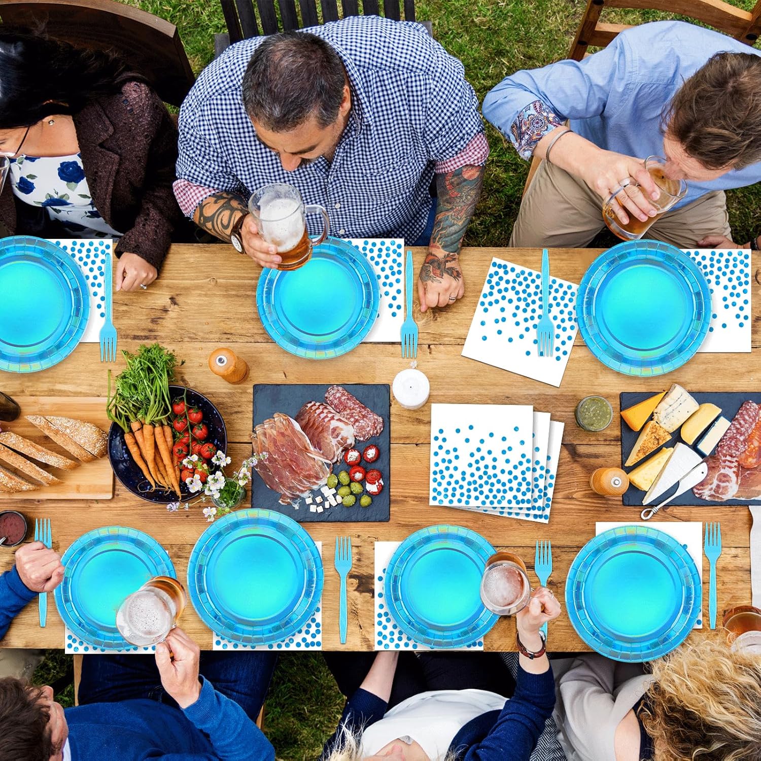 100 Pcs Iridescent Blue Plates and Napkins Party Set