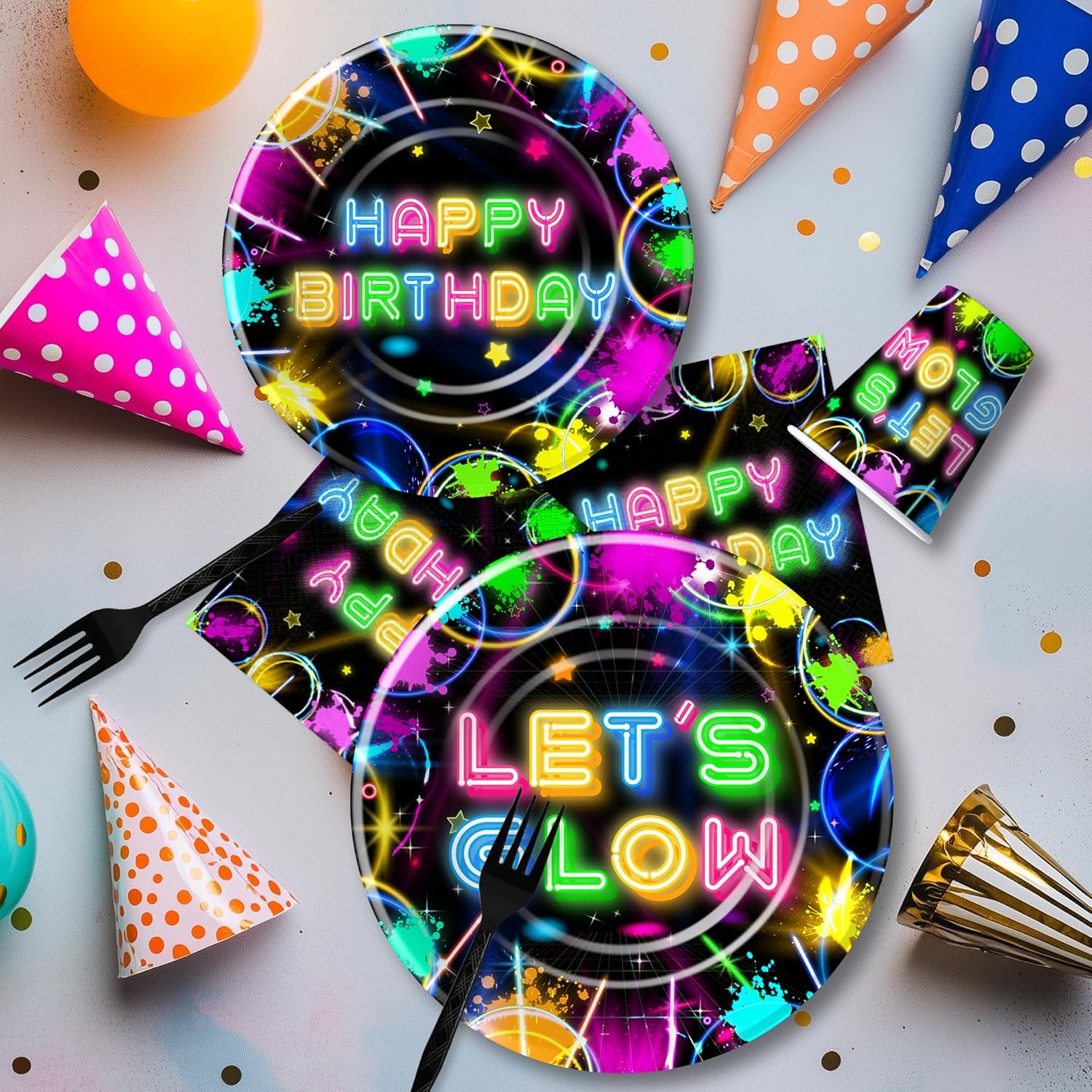 Neon Glow Birthday Party Decorations Set Serves 24