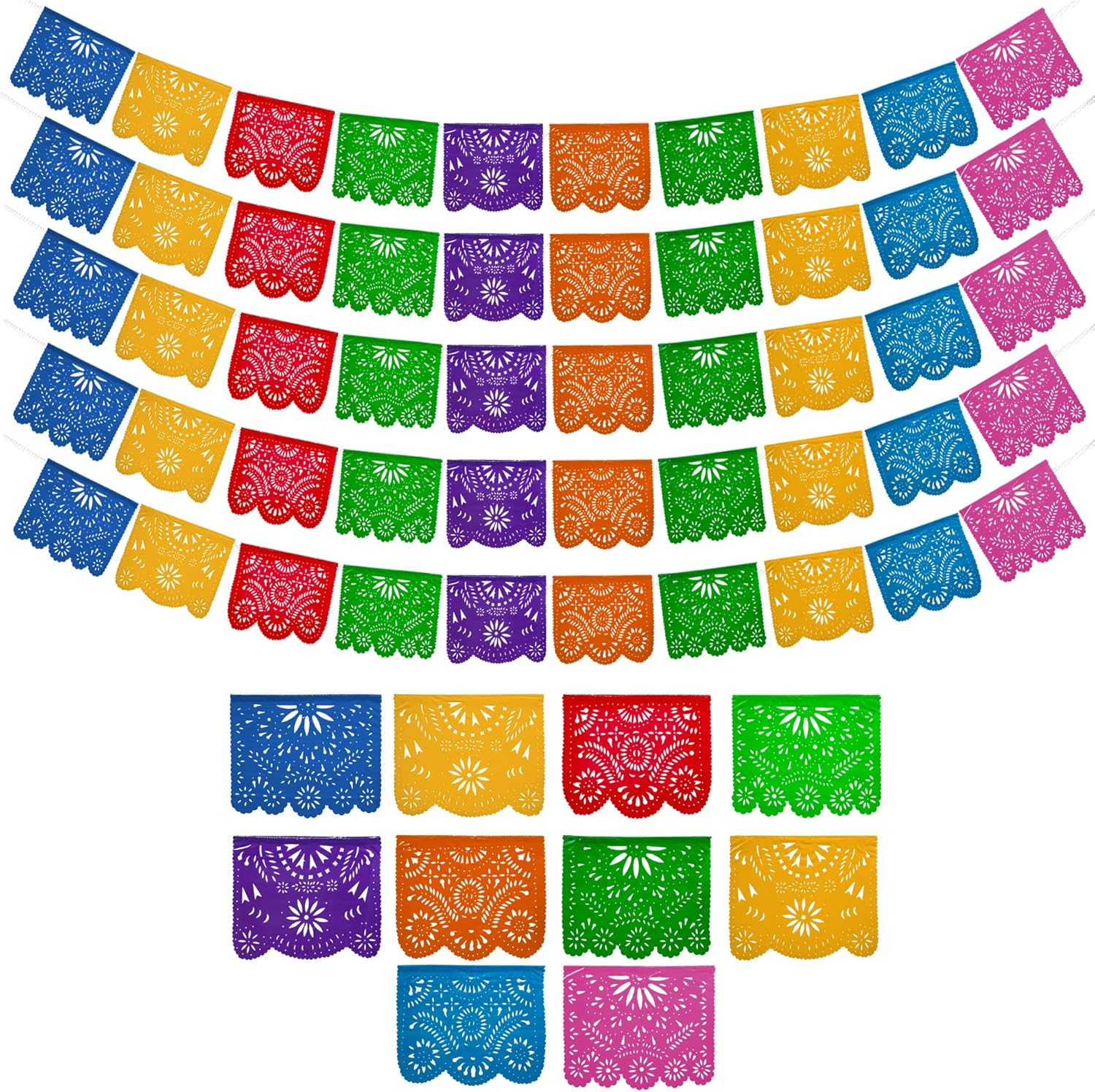 Mexican Party Banners 5 Pack with 10 Plastic Flags Each