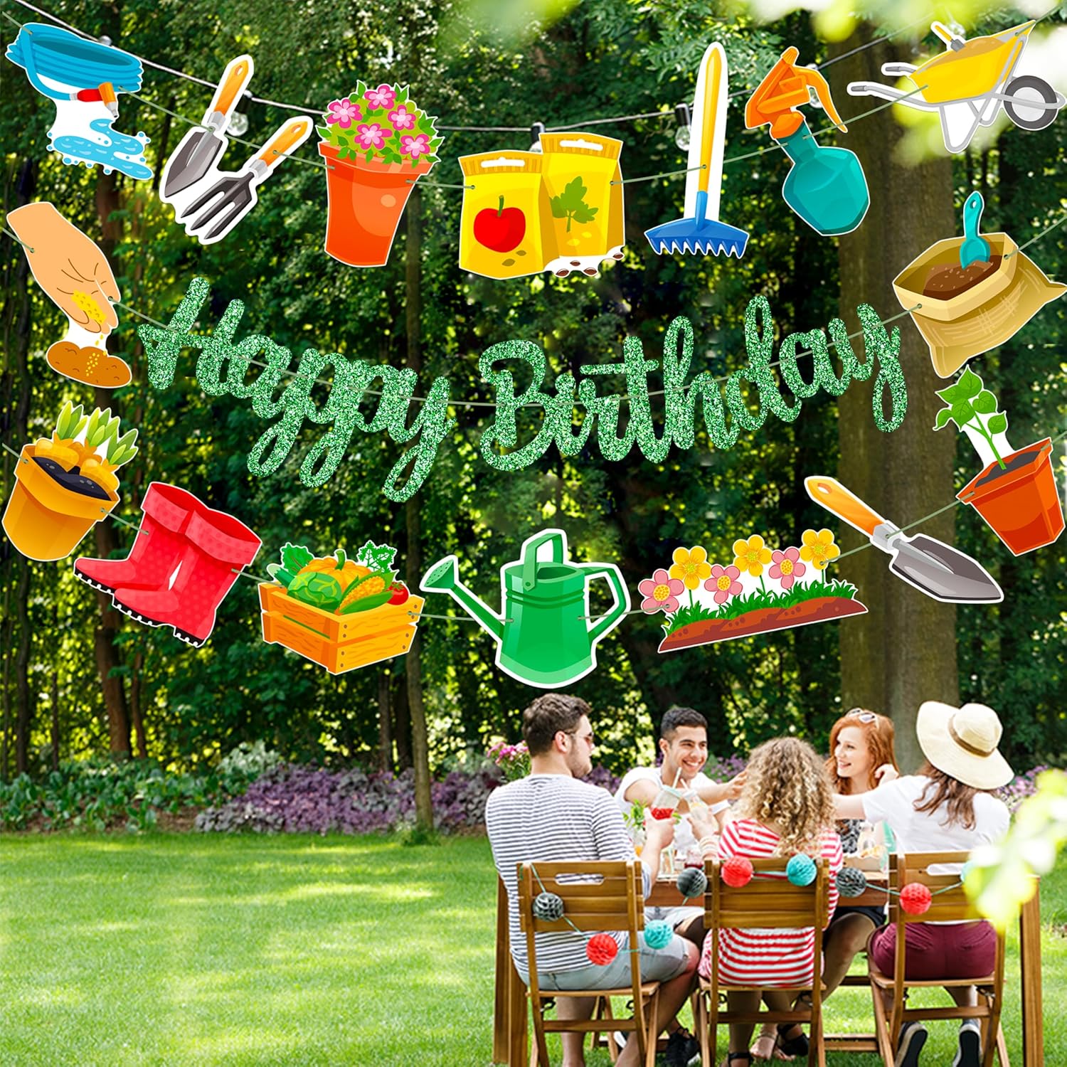 3Pcs Garden Birthday Party Banner Decorations