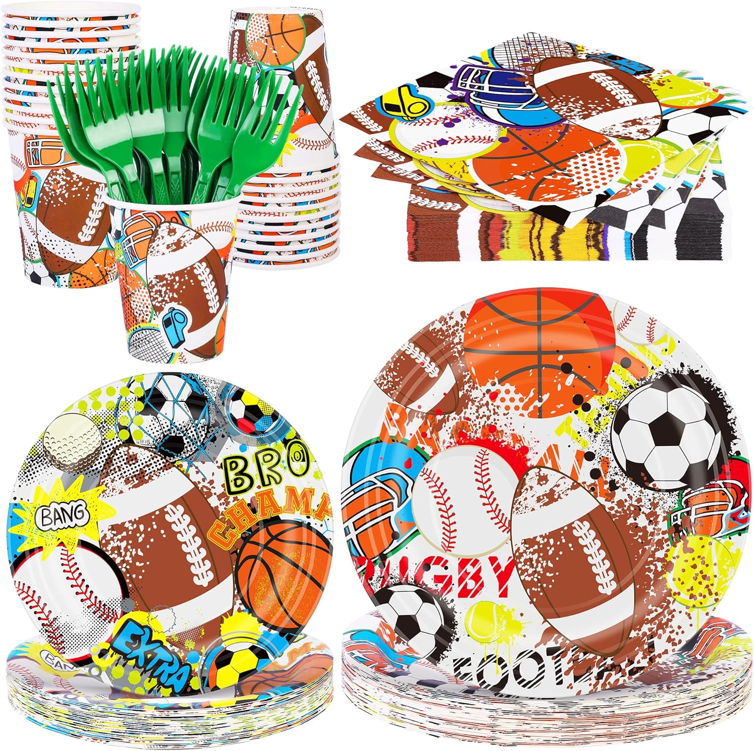Durony 144 Piece Sports Themed Dinnerware Set