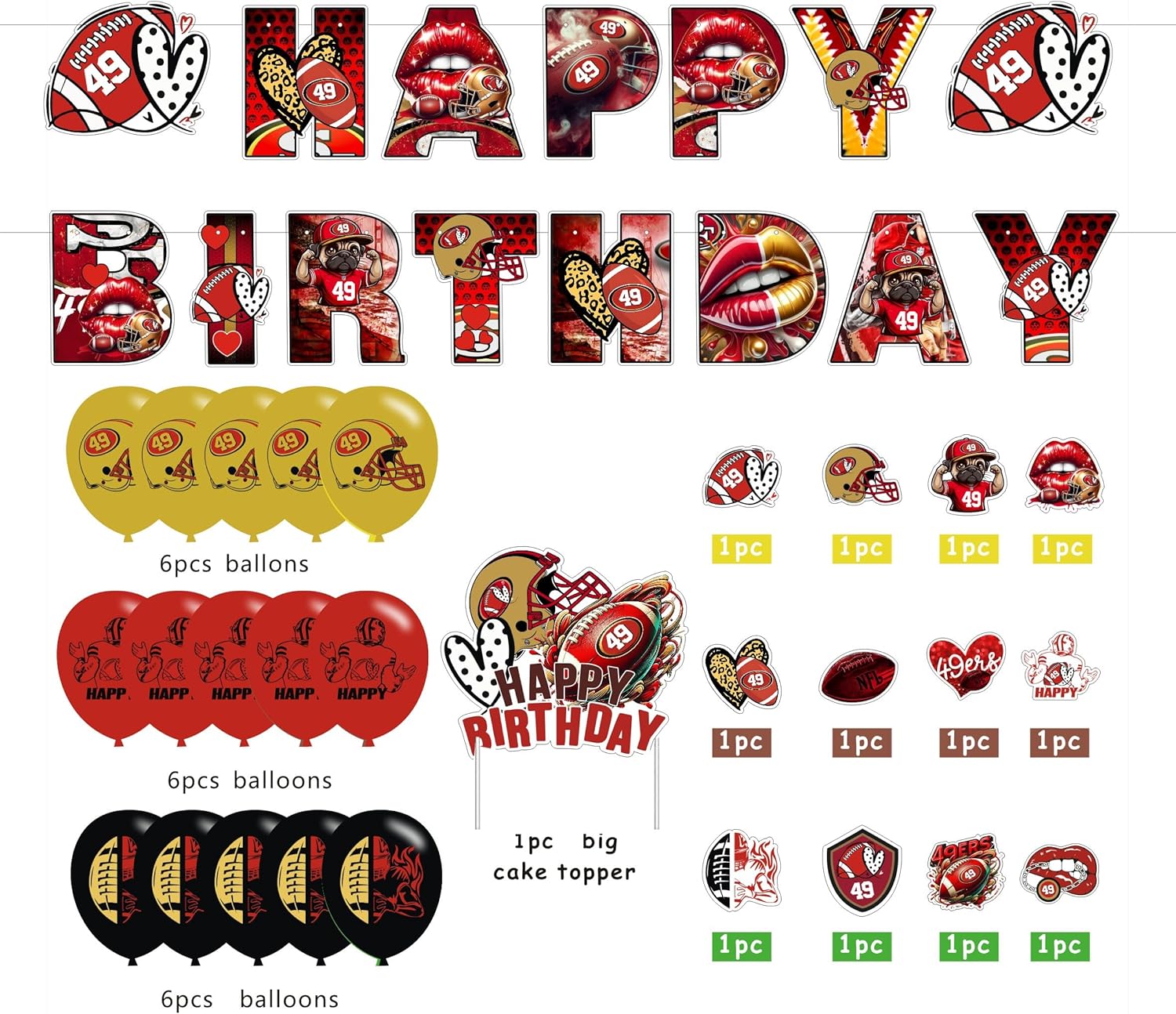 49 Piece Football Party Decor Set for Boys Girls