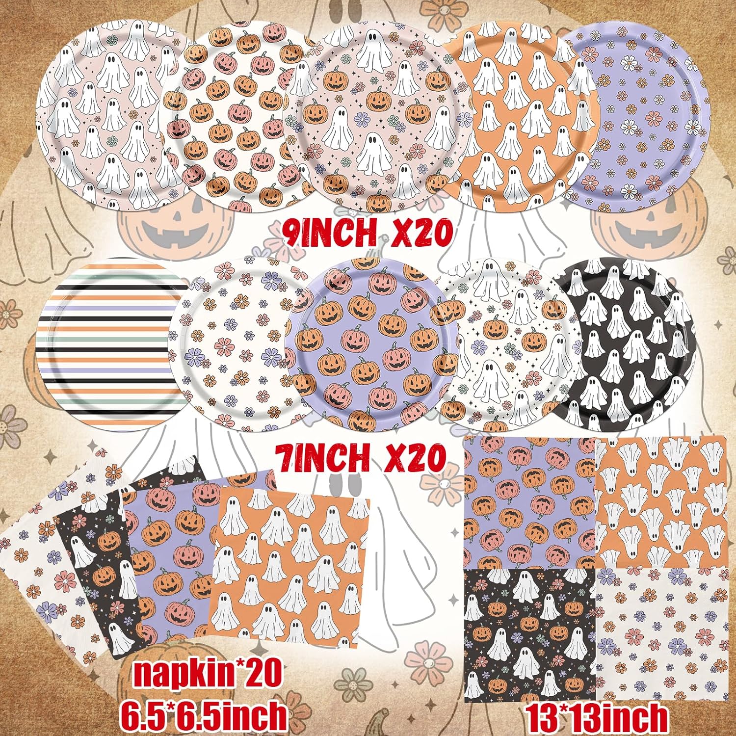Halloween Party Plates Napkins 60Pcs Set