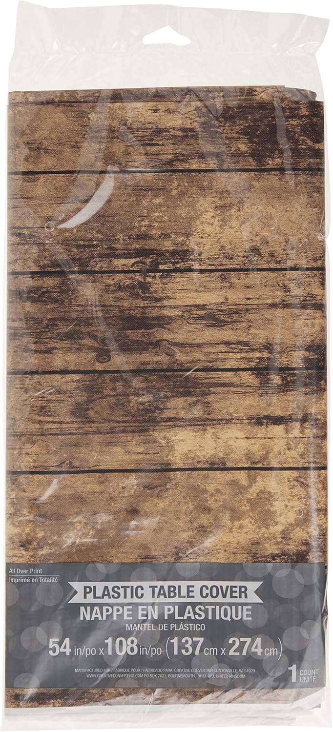 Creative Converting 329655 Wood Grain Plastic Tablecloth