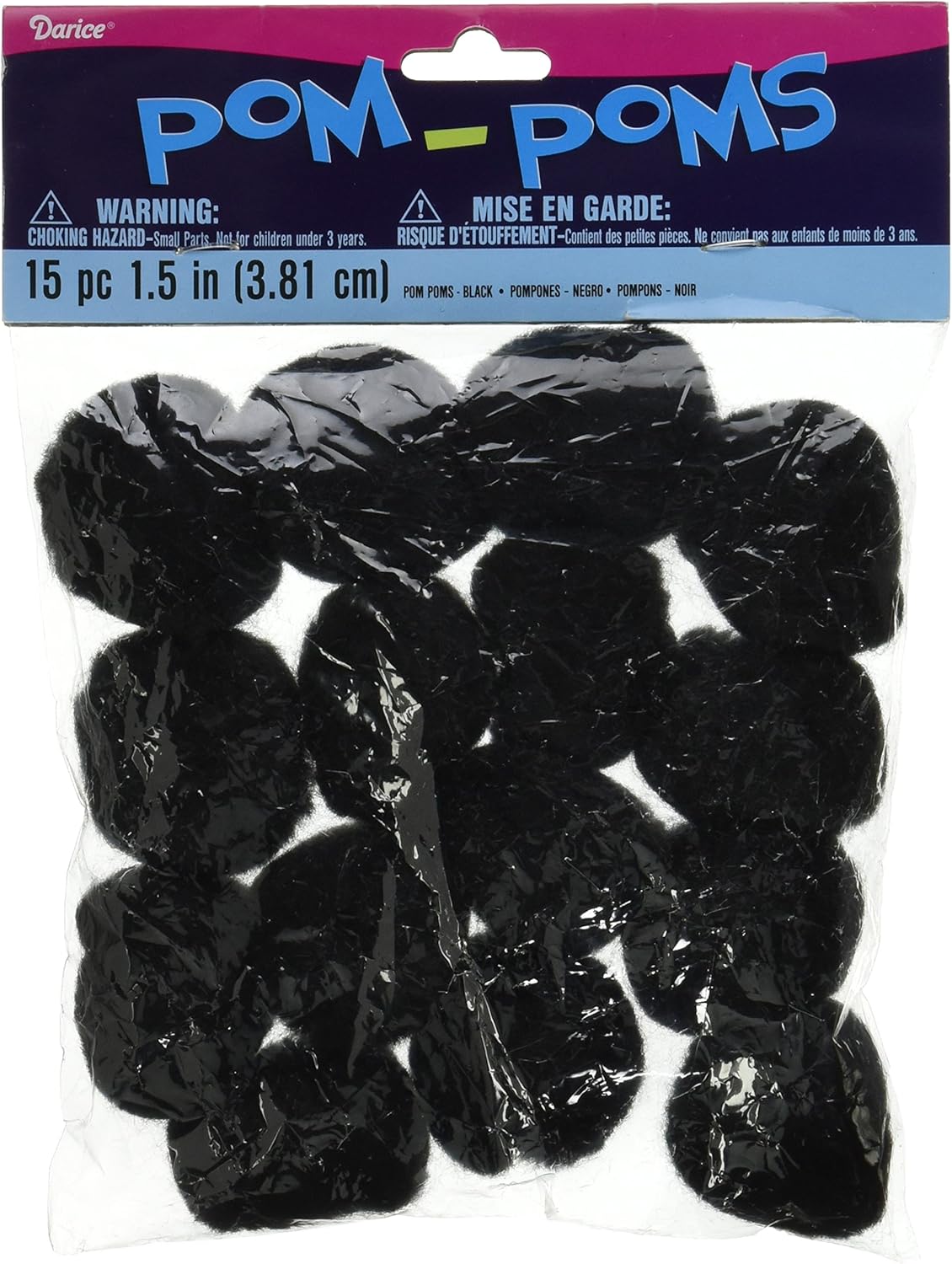 Darice Black Pom Poms 15 Inch 15 Pkg