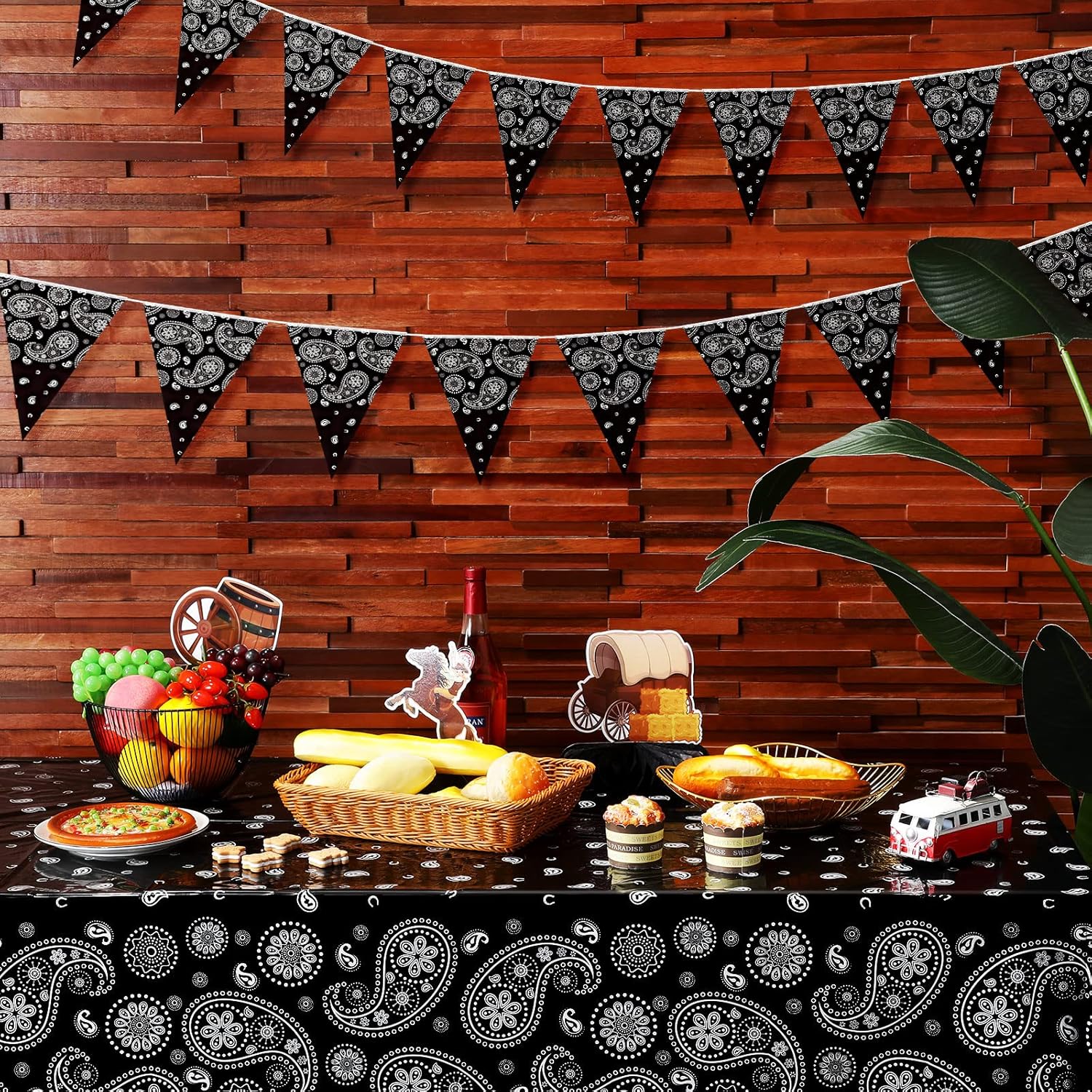 Tatuo Western Party Tablecloth Bandana Plastic Cover 108x54 Inches 3 Pack