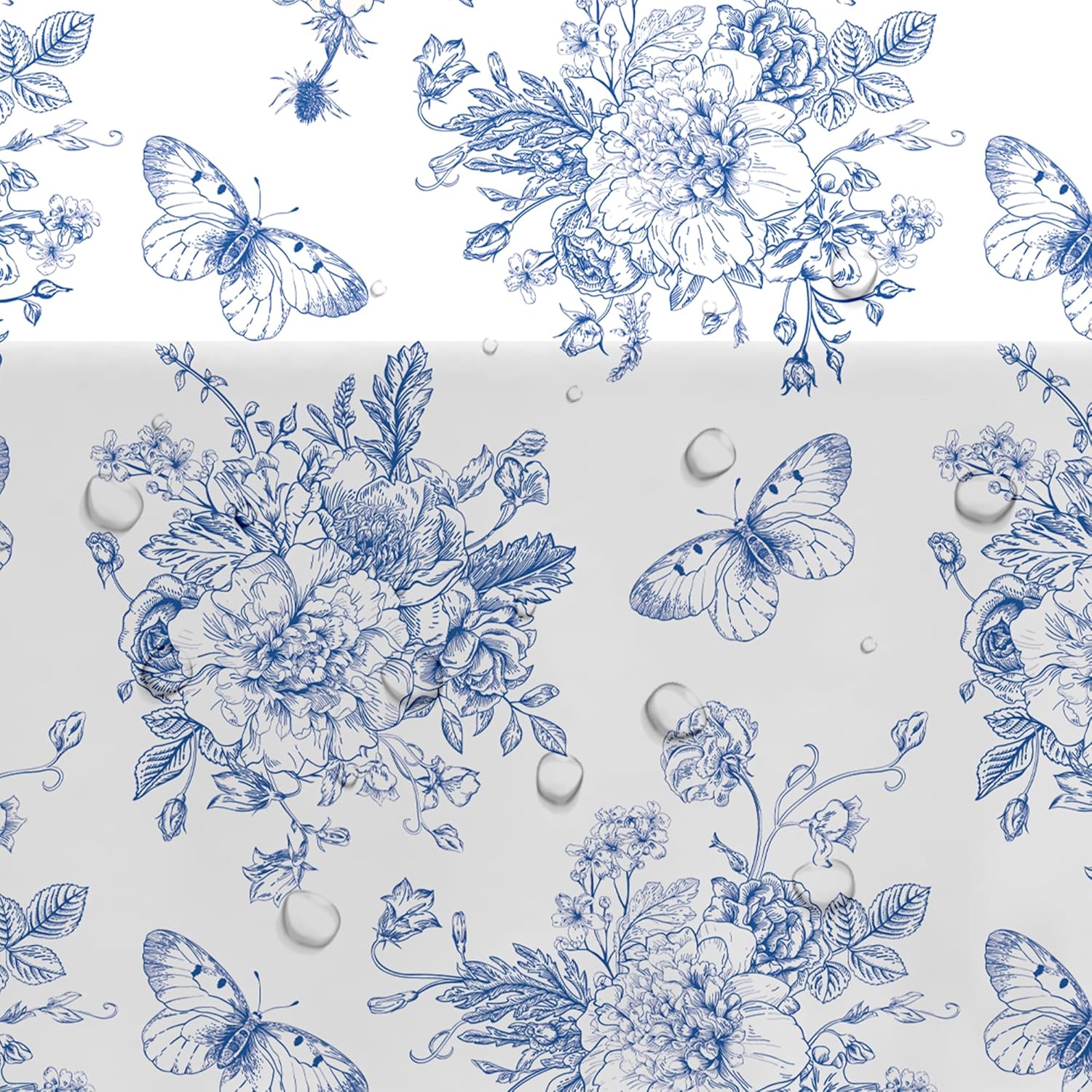 Blue and White Floral Tablecloths 3pcs Disposable Party Decorations