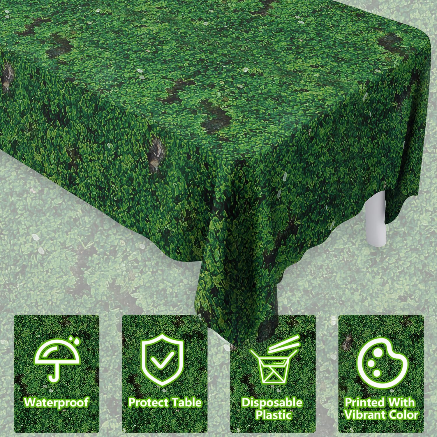 4 Pcs Green Moss Plastic Tablecloth Set