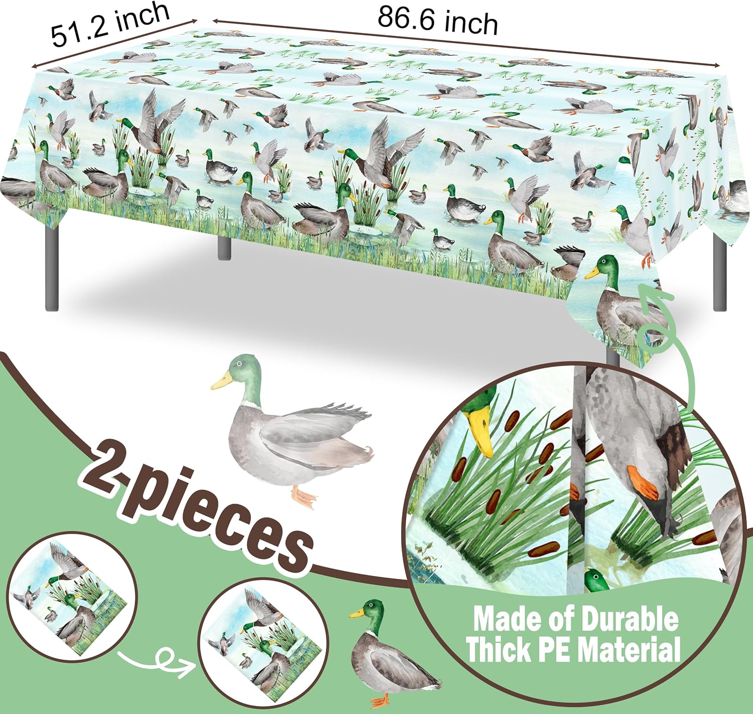 2pcs Mallard Duck Party Tablecloths 1st Birthday Decor