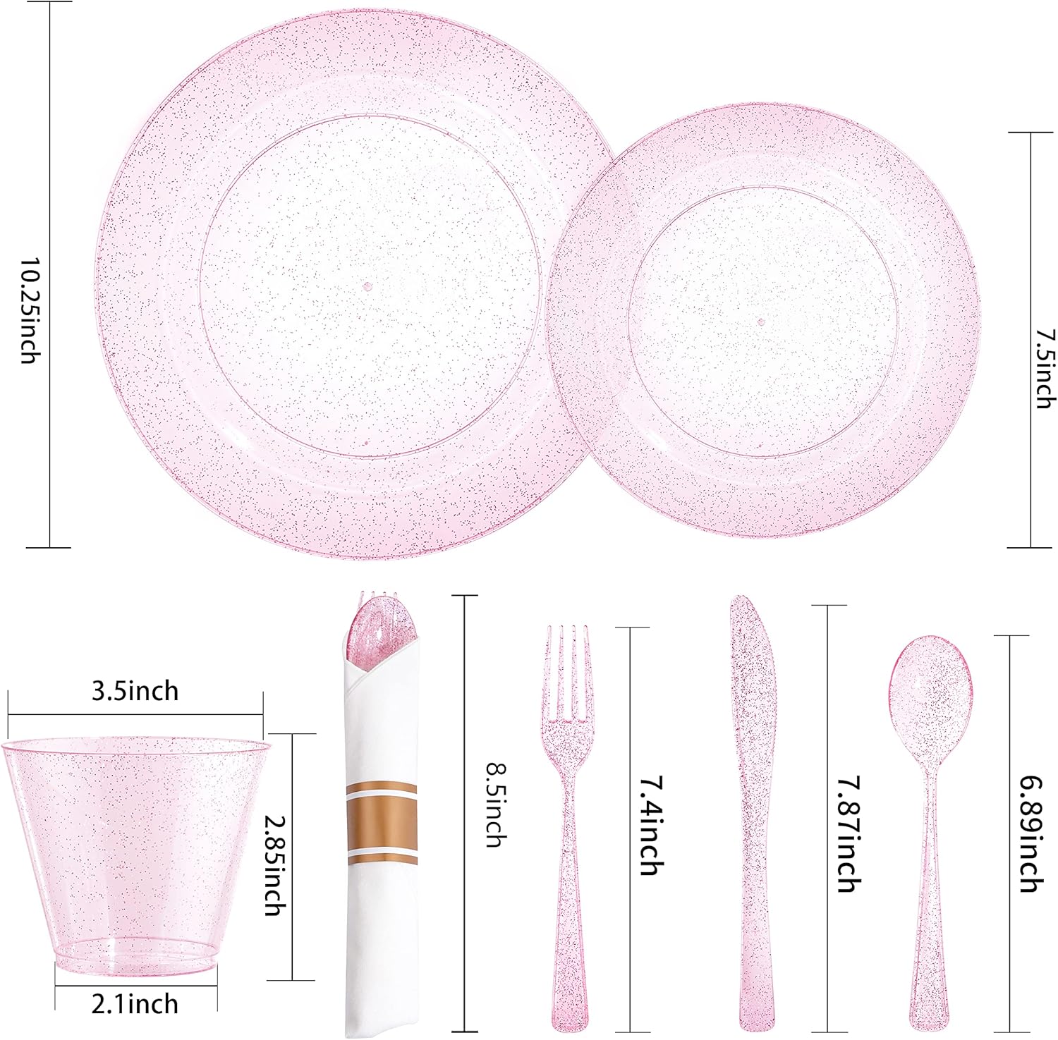 DaYammi 350PCS Rose Gold Glitter Dinnerware Set