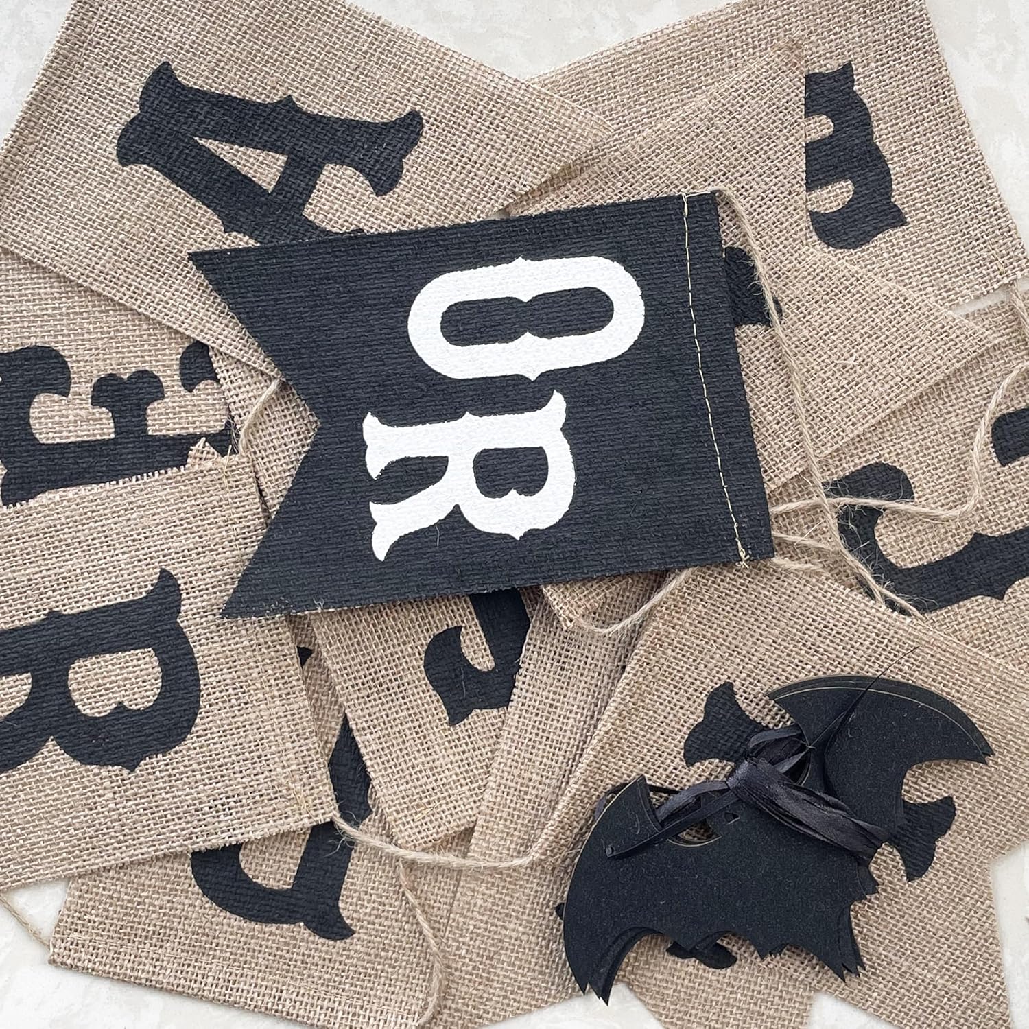 Uniwish Halloween Burlap Glitter Bat Decor Banners