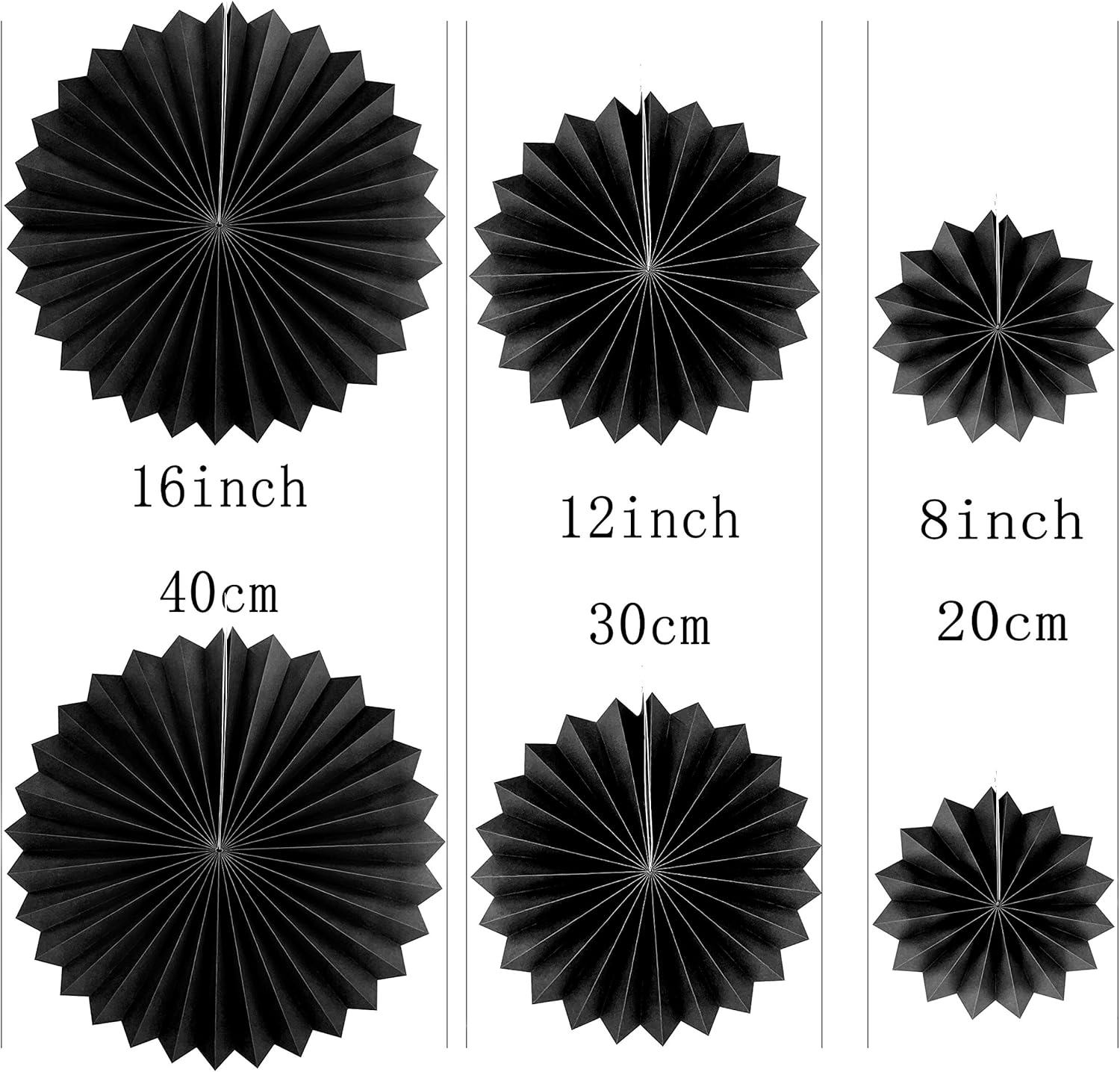 Black Green Party Hanging Paper Fans Decorations - 12pc
