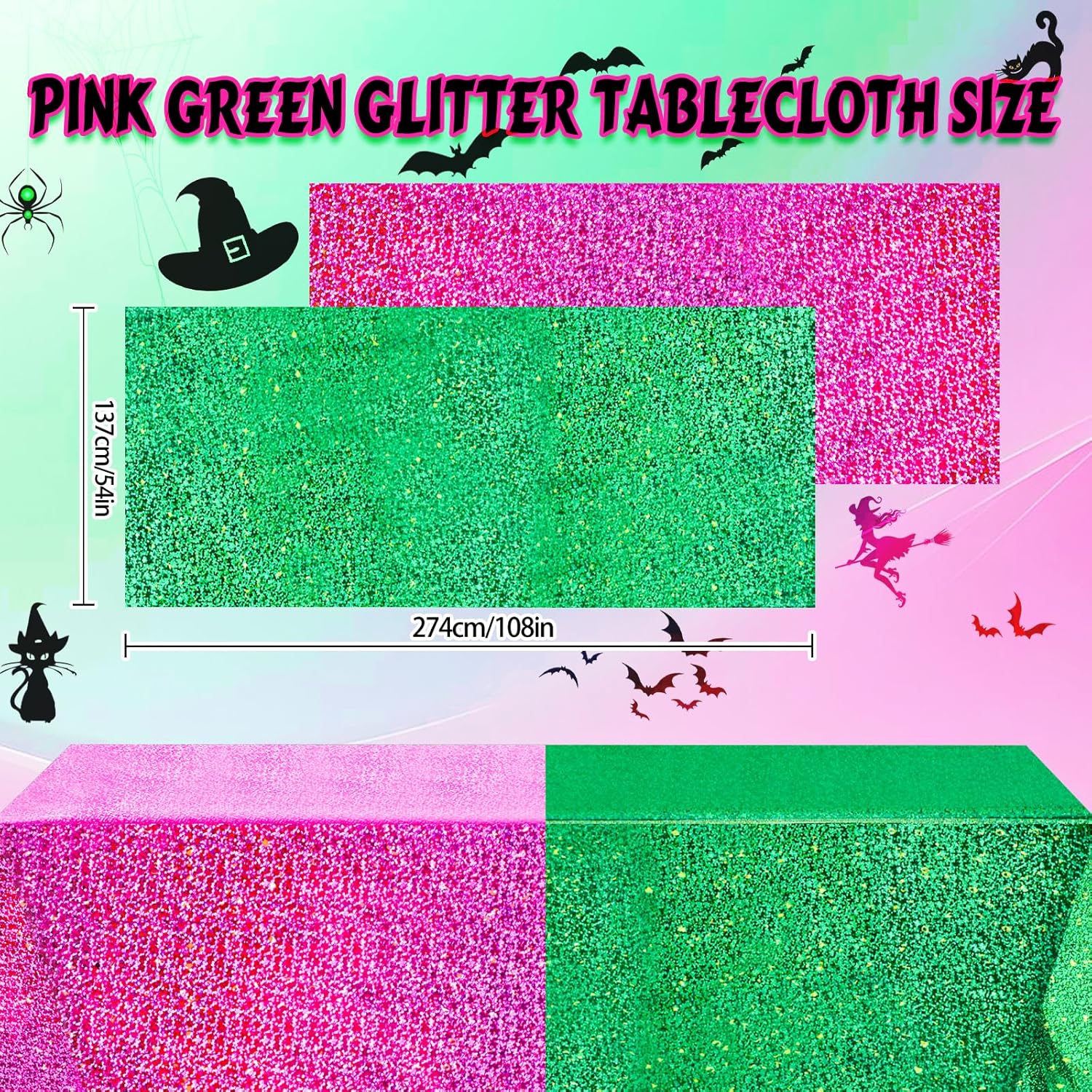 PHOGARY Witch Holographic Tablecloth Streamers Backdrop 4 Pack