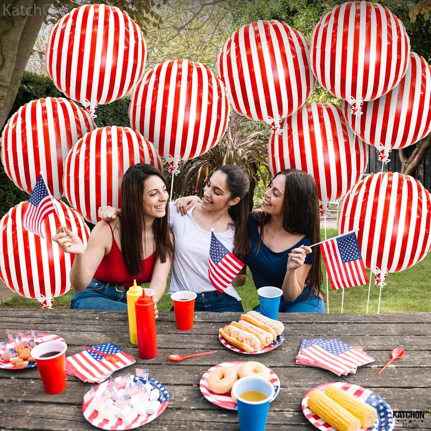 KatchOn Red and White Striped Balloons 18 Inch Pack of 10