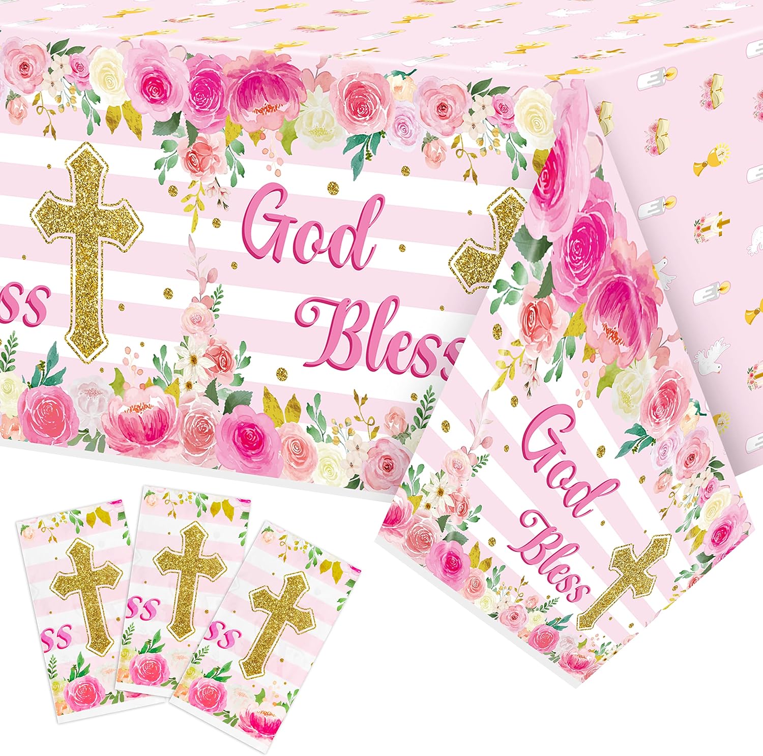 Baby Girl Baptism Tablecloths 3-Pack Pink Decor