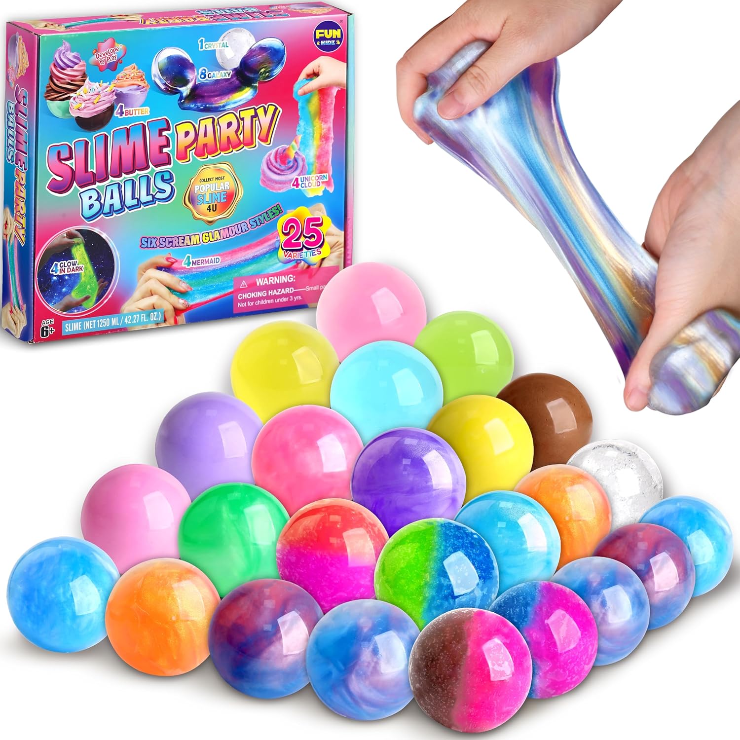 FunKidz 25 Variety Slime Balls for Kids Party Favors