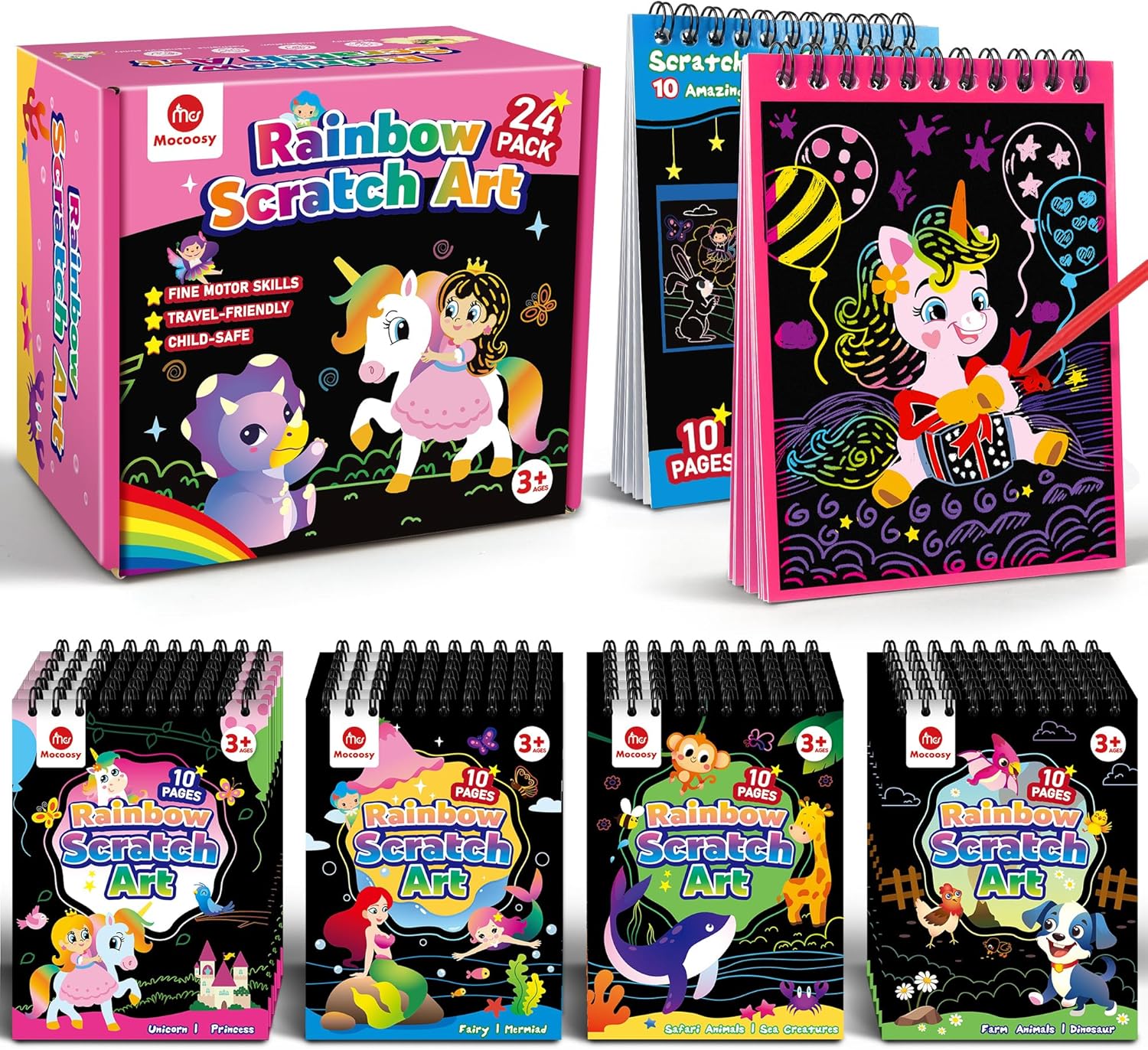 Mocoosy 24 Pack Rainbow Scratch Art Party Favors