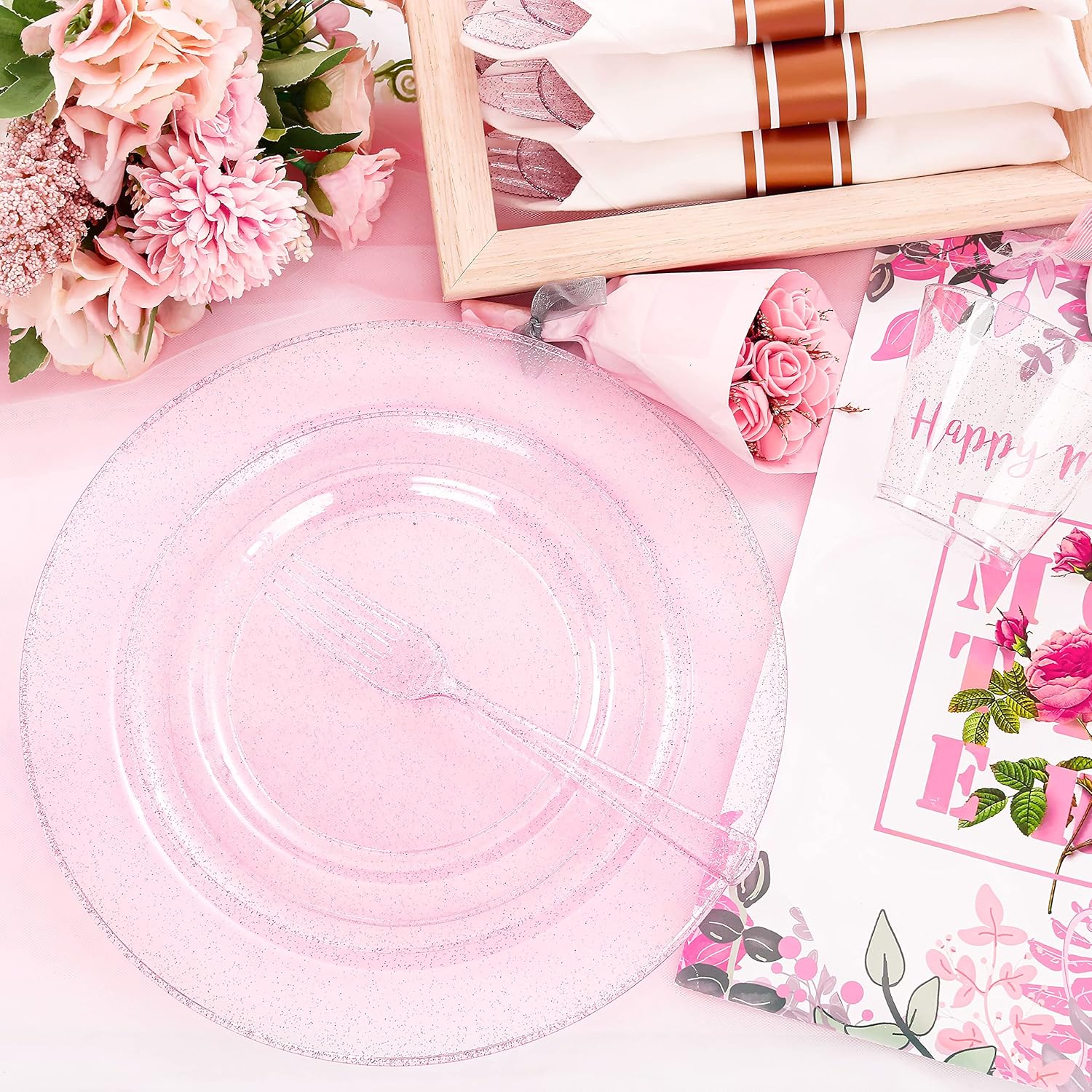 DaYammi 350PCS Rose Gold Glitter Dinnerware Set