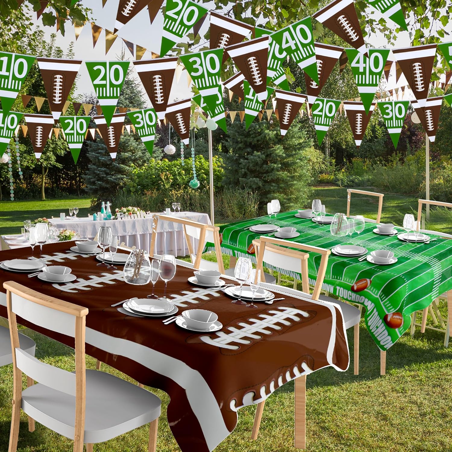 MATUFF Football Tablecloth 54x108 2 Pack with 2 Triangle Banners