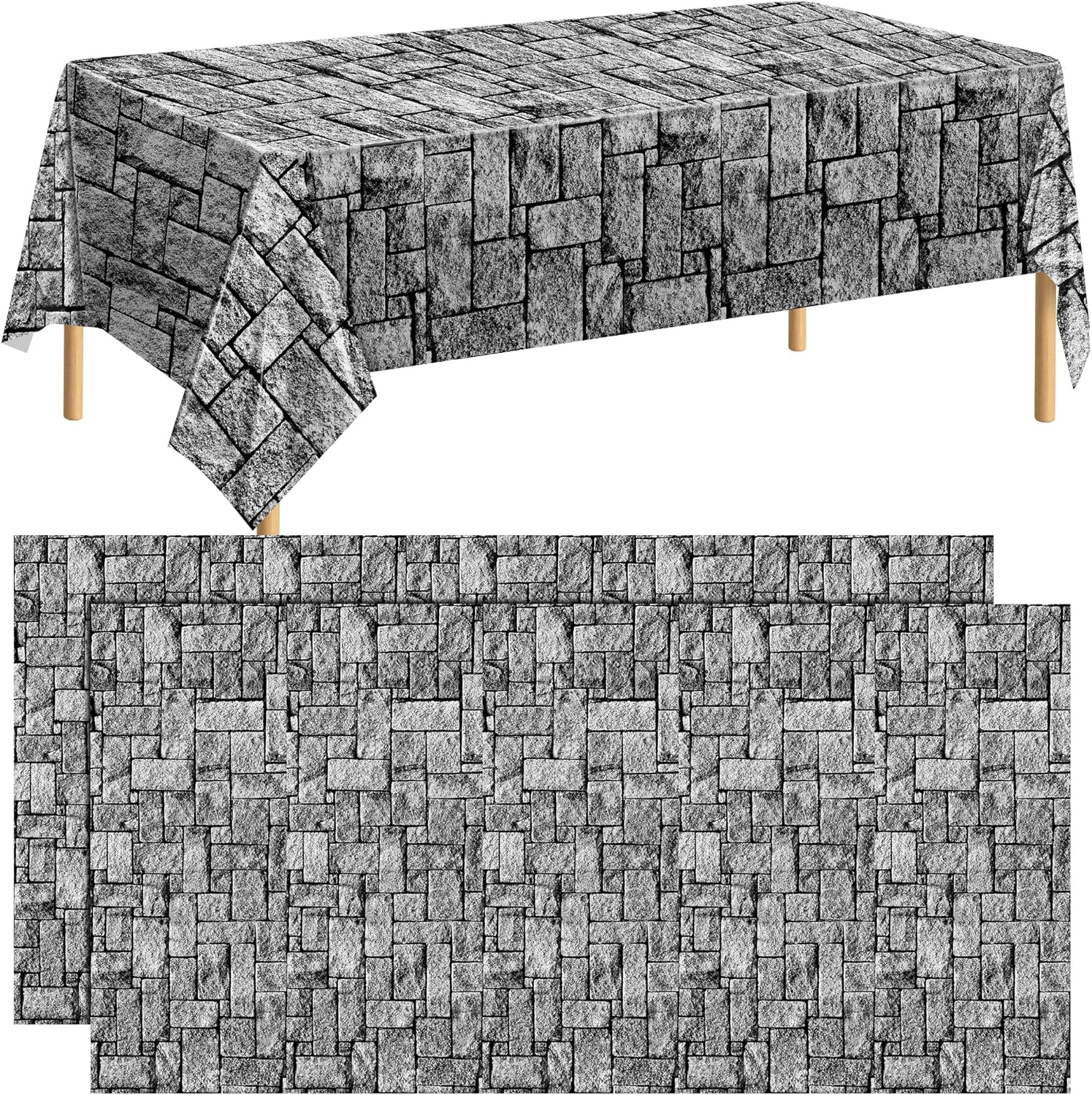 Durony 2 Piece Stone Wall Table Cover for Medieval Castle Themed Parties