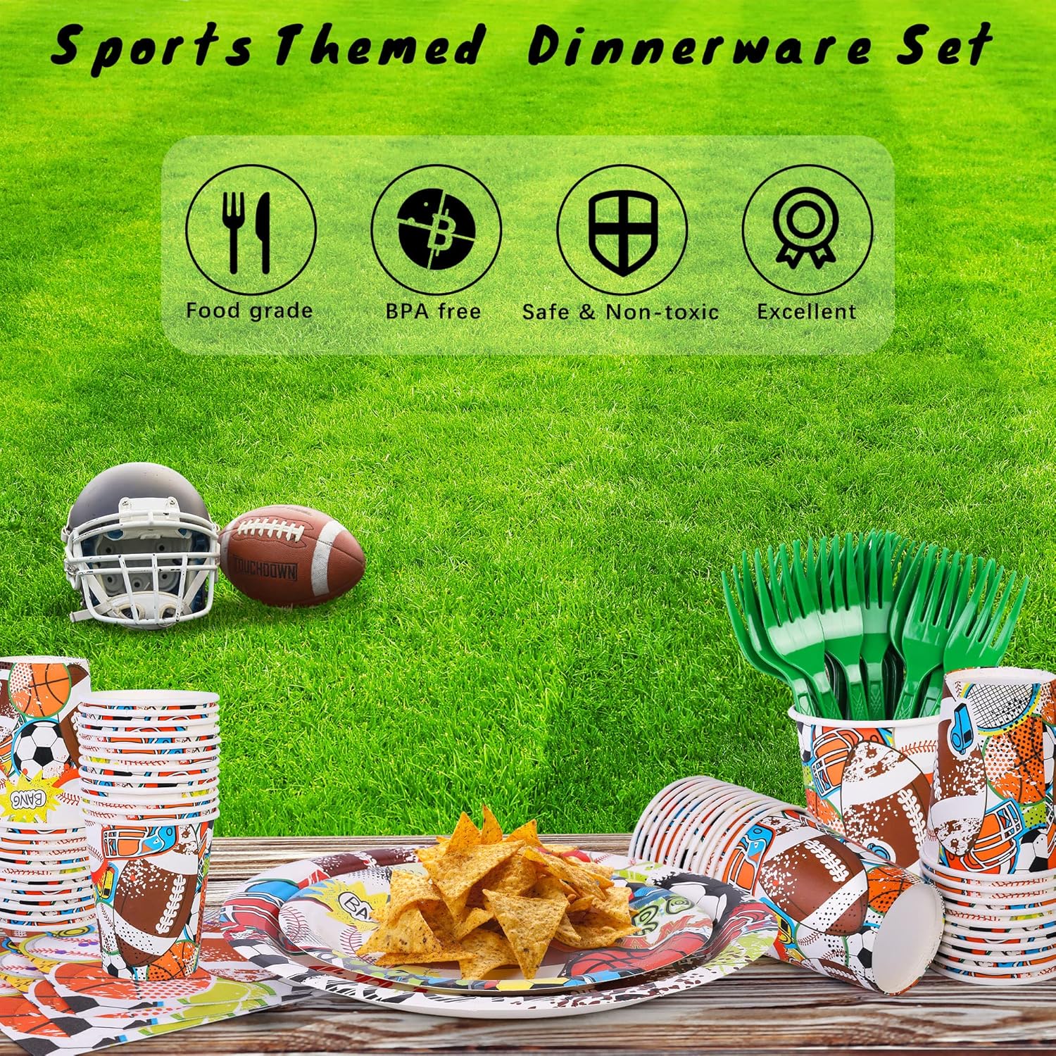 Durony 144 Piece Sports Themed Dinnerware Set