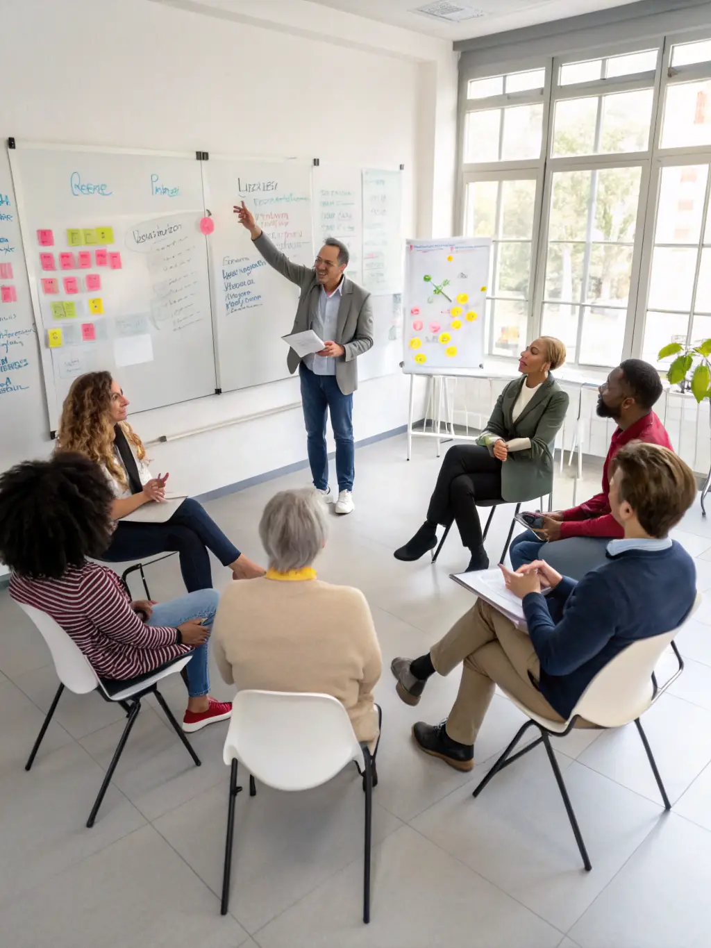 A consultant leading a workshop on process optimization, engaging participants in identifying and streamlining workflows for better productivity.