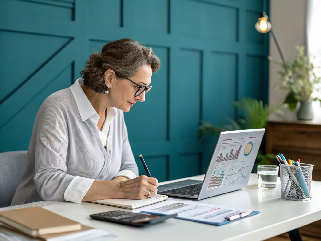 An image depicting a consultant analyzing business processes with charts and graphs, highlighting areas for improvement and optimization.