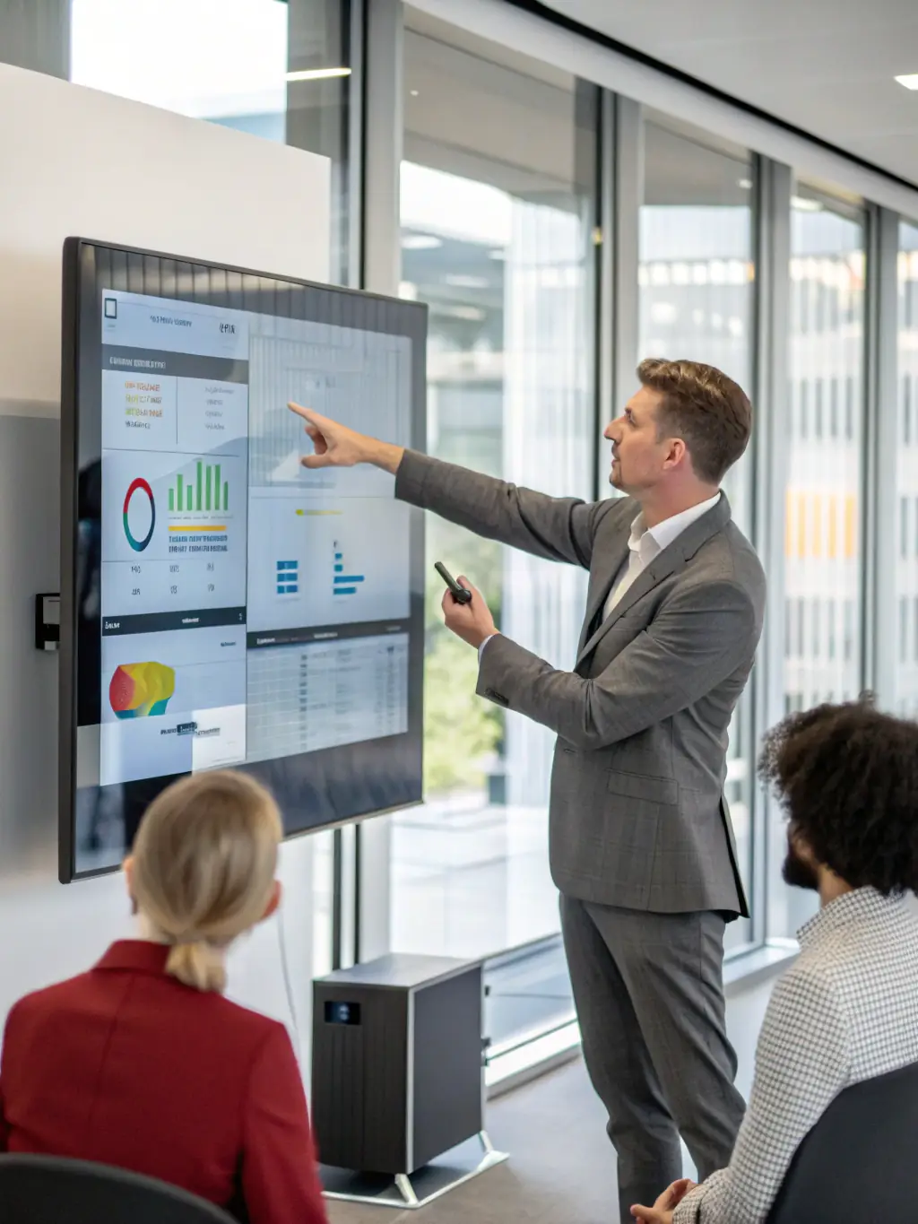 A consultant presenting a digital transformation plan to a client, showcasing the integration of new technologies and improved processes.